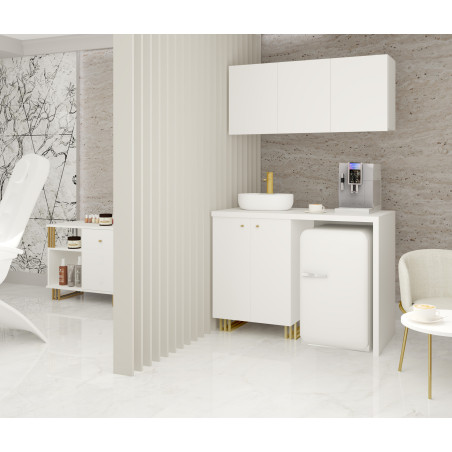 Kuchnia KLARA VII 120cm socjalna do gabinetu z umywalką i baterią biały/złoty