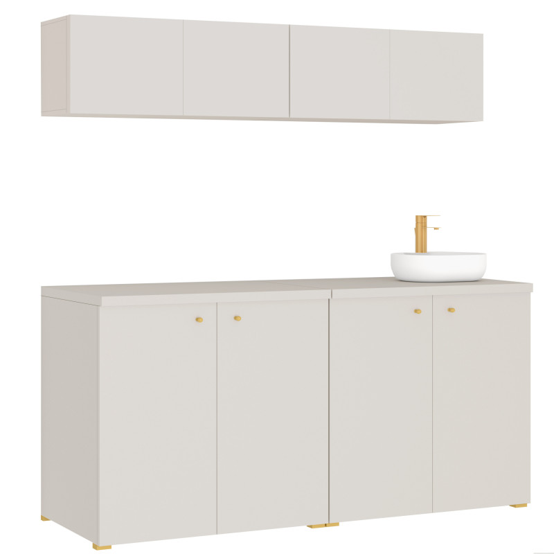 Kuchnia KLARA V 200cm socjalna do gabinetu z umywalką i baterią kaszmir/złoty