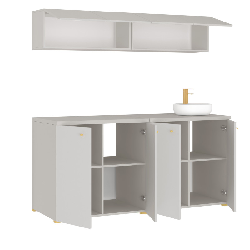 Kuchnia KLARA V 200cm socjalna do gabinetu z umywalką i baterią kaszmir/złoty