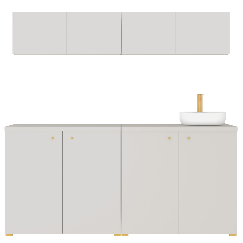 Kuchnia KLARA V 200cm socjalna do gabinetu z umywalką i baterią kaszmir/złoty