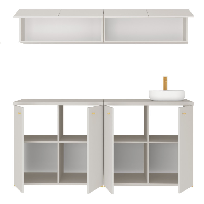 Kuchnia KLARA V 200cm socjalna do gabinetu z umywalką i baterią kaszmir/złoty