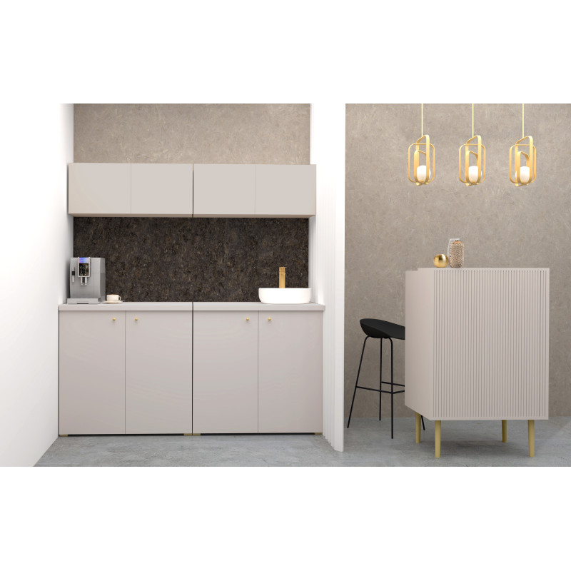 Kuchnia KLARA V 200cm socjalna do gabinetu z umywalką i baterią kaszmir/złoty