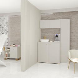 Kuchnia KLARA VI 140cm socjalna do gabinetu z umywalką i baterią kaszmir/złoty