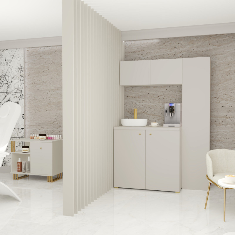 Kuchnia KLARA VI 140cm socjalna do gabinetu z umywalką i baterią kaszmir/złoty