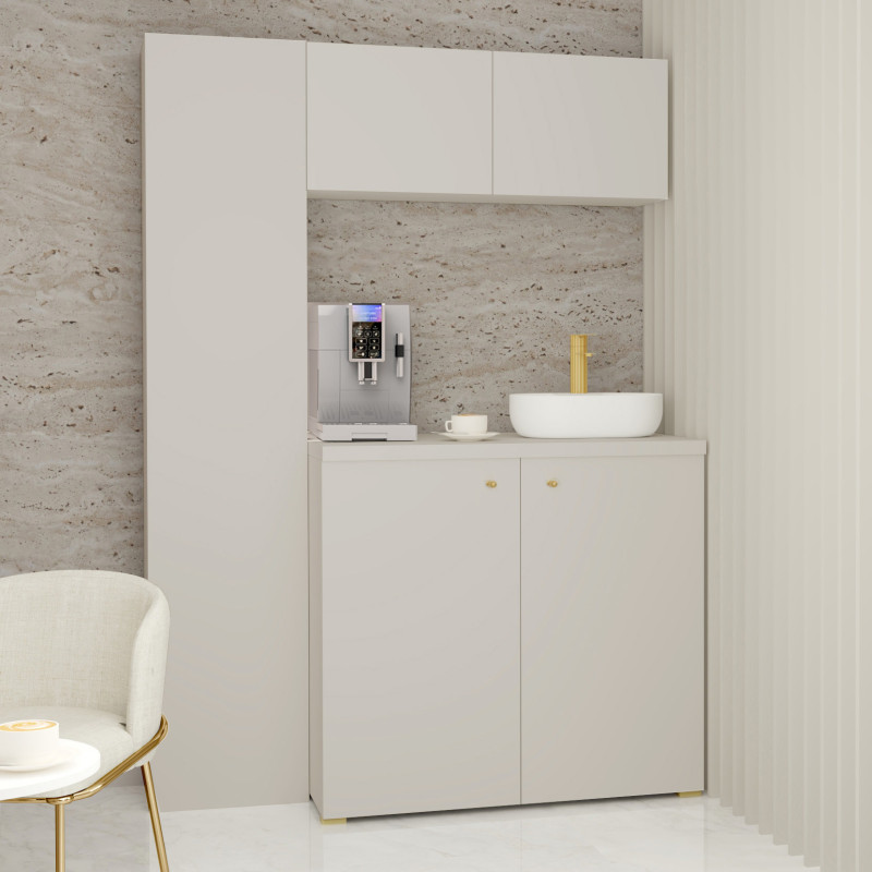 Kuchnia KLARA VI 140cm socjalna do gabinetu z umywalką i baterią kaszmir/złoty