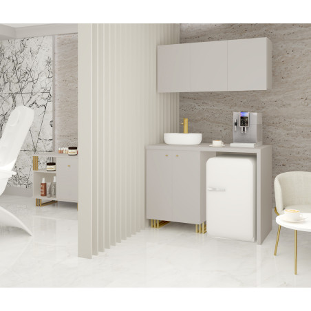 Kuchnia KLARA VII 120cm socjalna do gabinetu z umywalką i baterią kaszmir/złoty