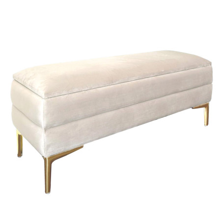 Pufa tapicerowana nowoczesna w pasy KREM MV ze schowkiem nóżki złote