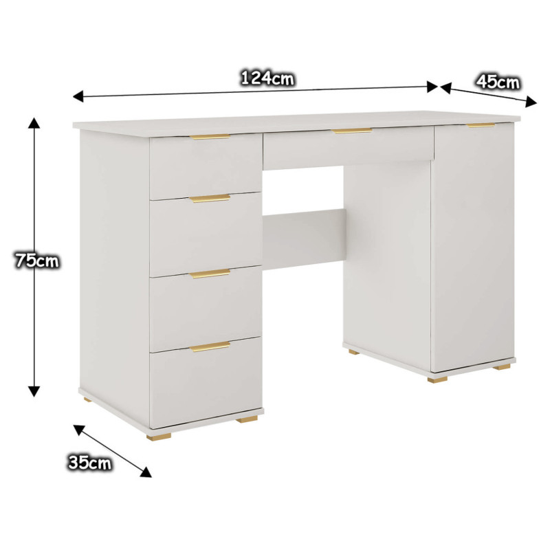 Biurko ABS B2 z szufladami kaszmir/złote uchwyty