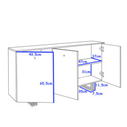Komoda KLARA z szafkami 150 cm biały połysk/złoty