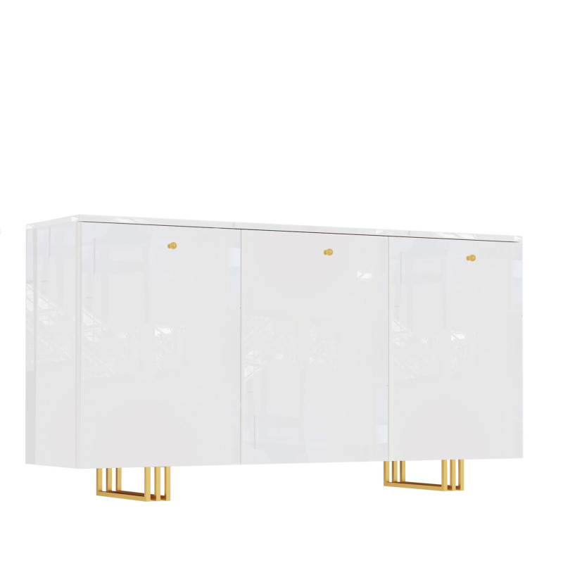 Komoda KLARA z szafkami 150 cm biały połysk/złoty