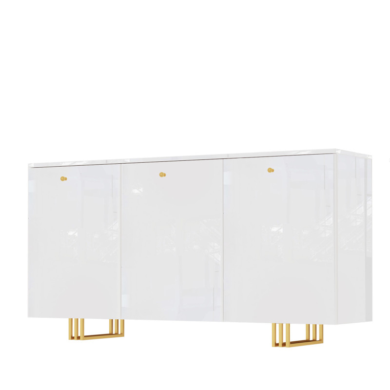 Komoda KLARA z szafkami 150 cm biały połysk/złoty