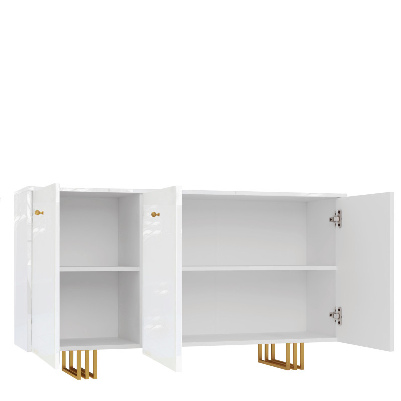Komoda KLARA z szafkami 150 cm biały połysk/złoty