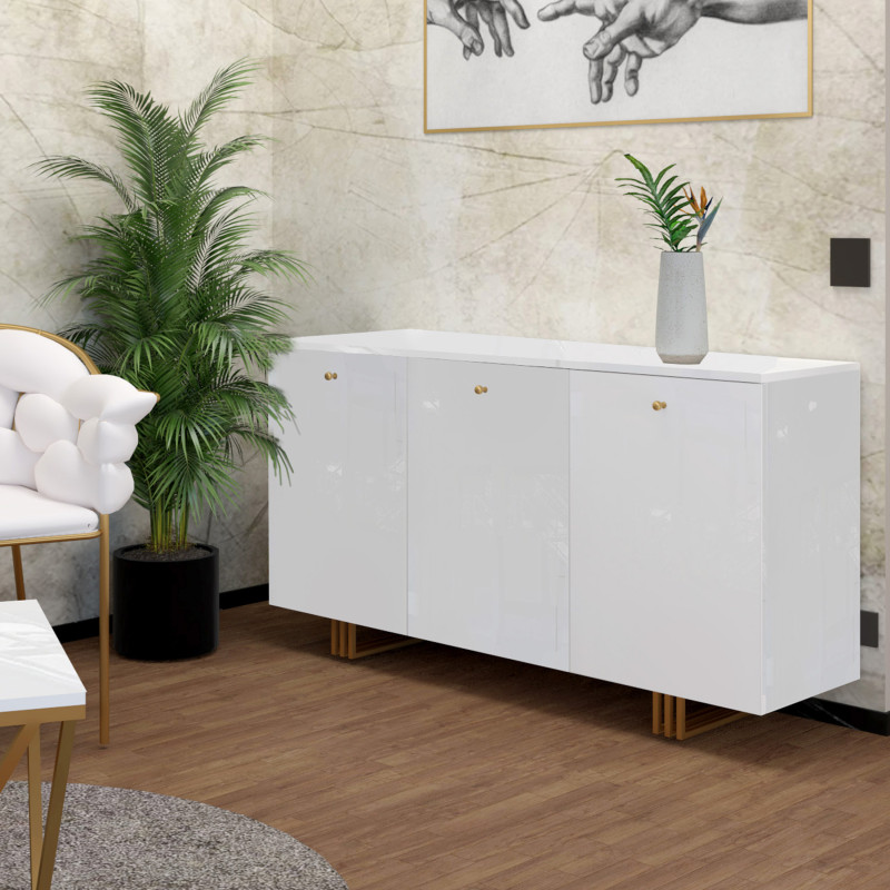 Komoda KLARA z szafkami 150 cm biały połysk/złoty
