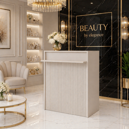 Lada recepcyjna KLARA 6 kaszmir/złoty + panel ryflowany