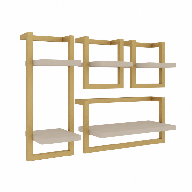 Zestaw półek wiszących loft metal TETRIS kaszmir/złoty