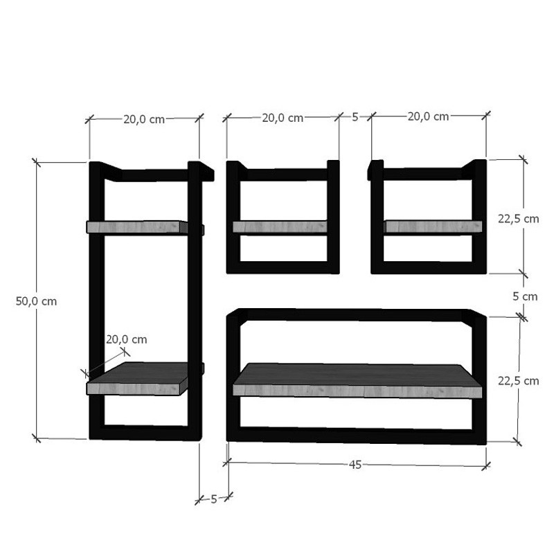 Zestaw półek wiszących loft metal TETRIS kaszmir/złoty