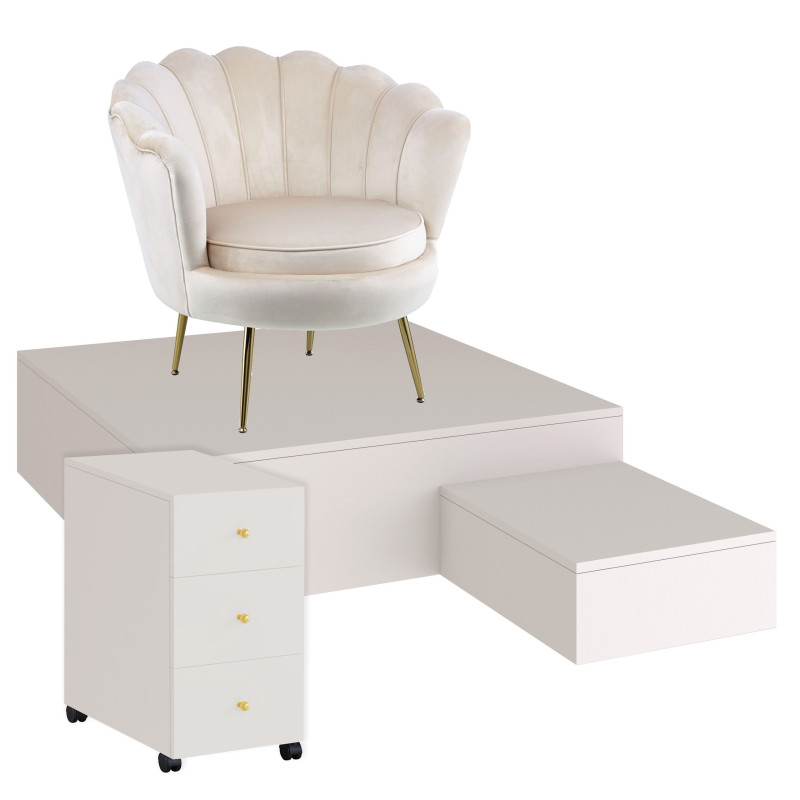 Zestaw do pedicure: podest + mobilny kontenerek + fotel