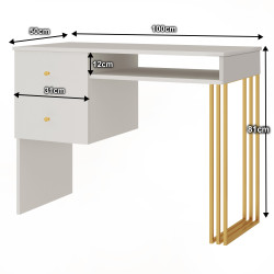 Biurko wolnostojące KLARA 2S z szufladami 100 cm kaszmir beż/złota noga PREMIUM