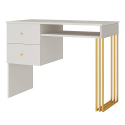 Biurko wolnostojące KLARA 2S z szufladami 100 cm kaszmir beż/złota noga PREMIUM