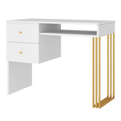 Biurko wolnostojące KLARA 2S z szufladami 100 cm biały/złota noga PREMIUM