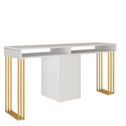 Biurko kosmetyczne Klara DUO dwustanowiskowe kaszmir/złote nogi PREMIUM
