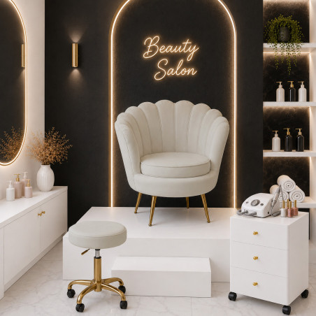 Zestaw do pedicure: podest + mobilny kontenerek + fotel biały