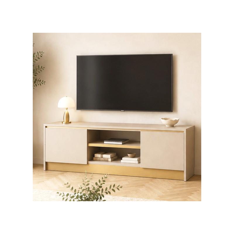 Szafka RTV GOLD 120cm kaszmir + złoty szczotkowany