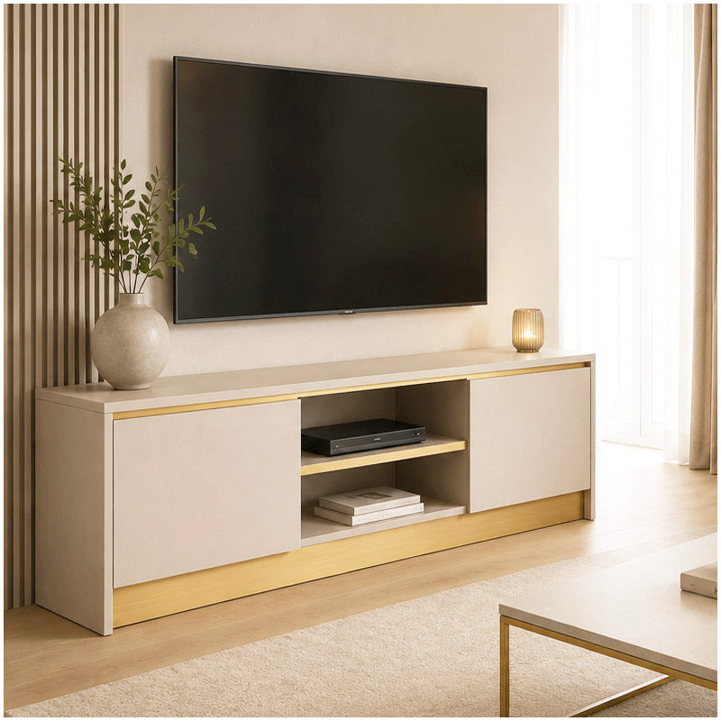 Szafka RTV GOLD 120cm kaszmir + złoty szczotkowany