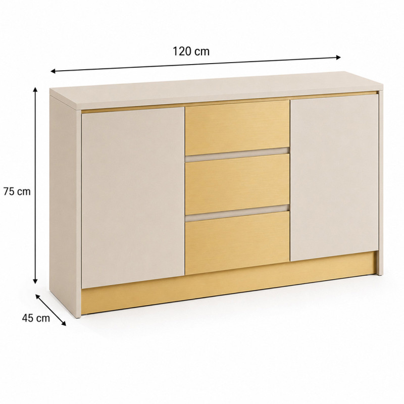 Komoda 120cm GOLD K3 kaszmir + złoty szczotkowany