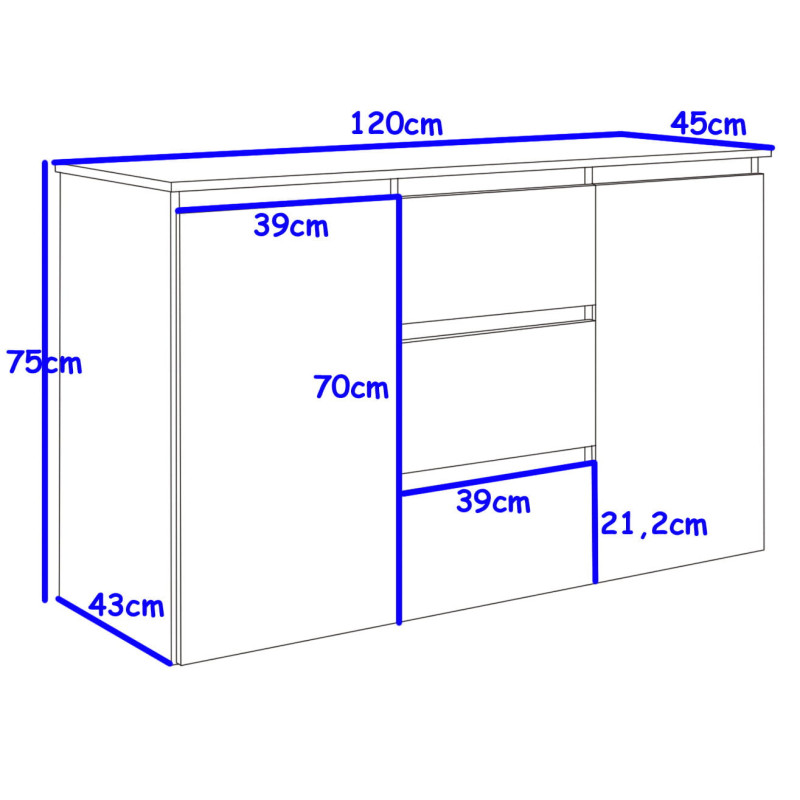 Komoda MEGAN K3 z szafkami i szufladami 120 cm dąb sonoma