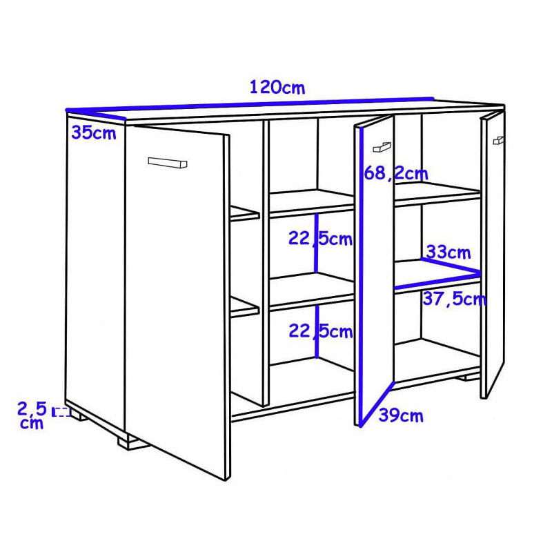 Komoda z trzema szafkami ABS-120 K1 biała