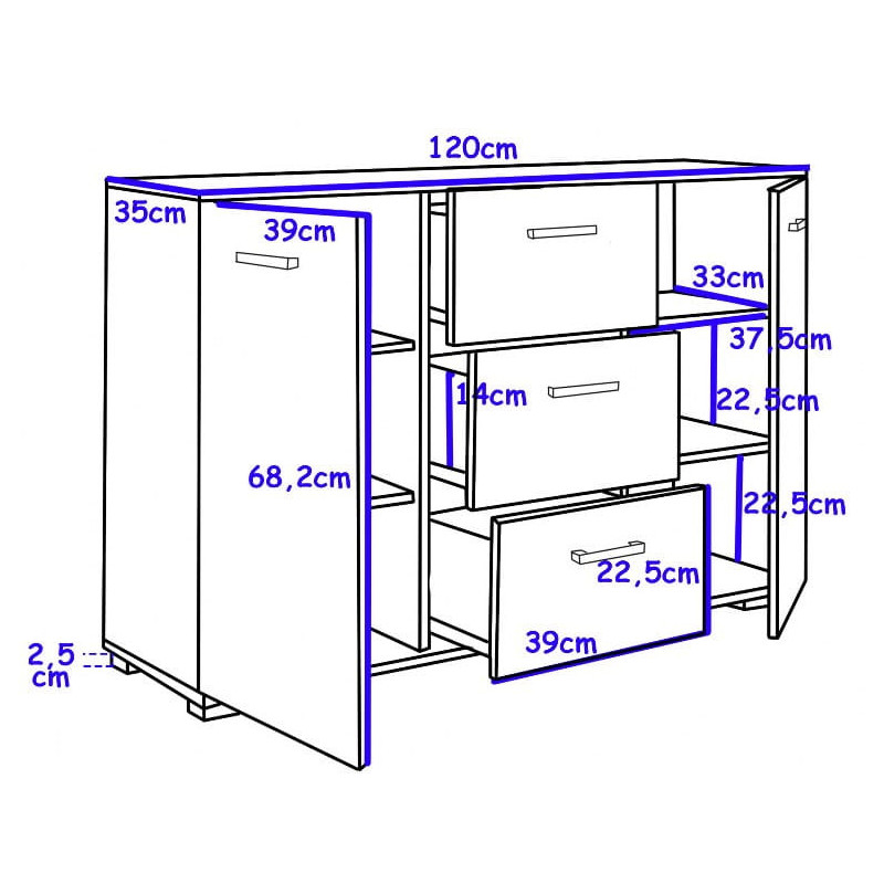 Komoda z szufladami i szafkami ABS-120 K3 dąb sonoma