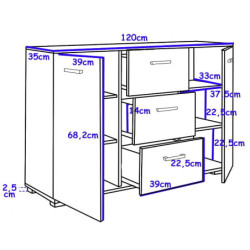 Komoda z szufladami i szafkami ABS-120 K3 dąb sonoma/biały