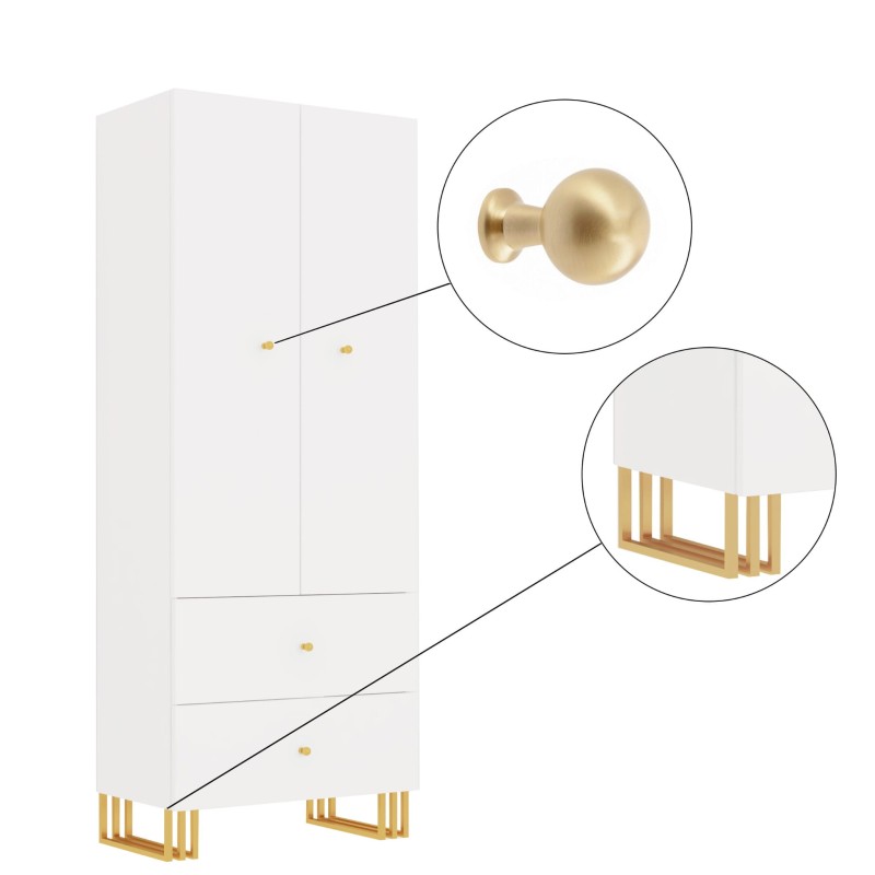 Szafa  KLARA 180 cm z szufladami cm biały mat/złoty