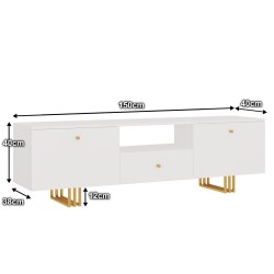 Szafka RTV KLARA 150 cm biały mat/złoty