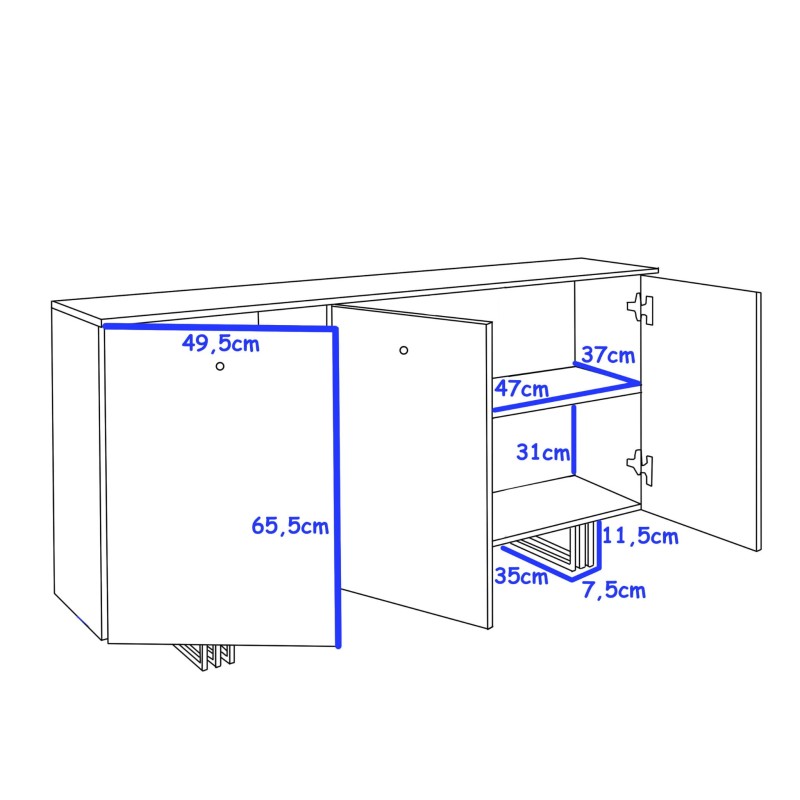 Komoda KLARA z szafkami 150 cm biały mat/złoty