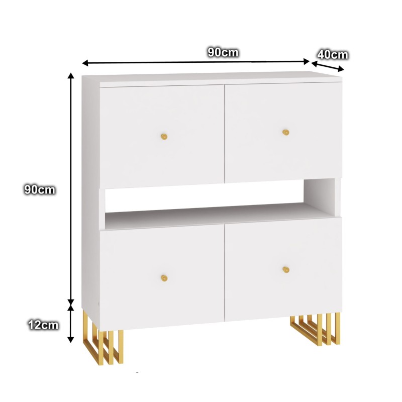 Regał komoda KLARA z szafkami 90 cm biały mat/złoty