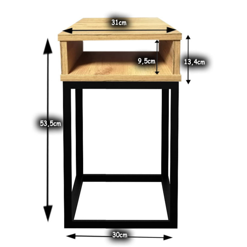 Szafka nocna stolik LOFT metalowa czarna dąb złoty
