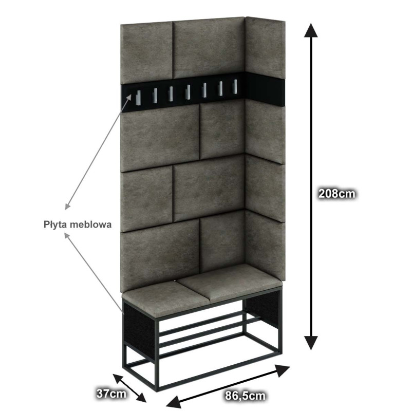Zestaw mebli do przedpokoju LOFT P12 panele tapicerowane szare