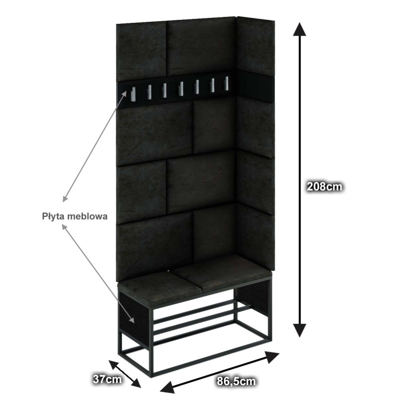 Zestaw mebli do przedpokoju LOFT P12 panele tapicerowane czarne