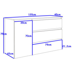 Komoda MEGAN K5 z szafką i szufladami 120 cm dąb złoty/biały