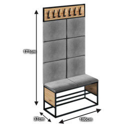 Zestaw mebli do przedpokoju LOFT 100 wieszak metal dąb złoty/szare