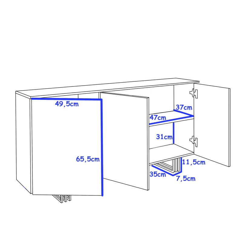 Komoda loft KLARA z szafkami 150 cm dąb craft złoty