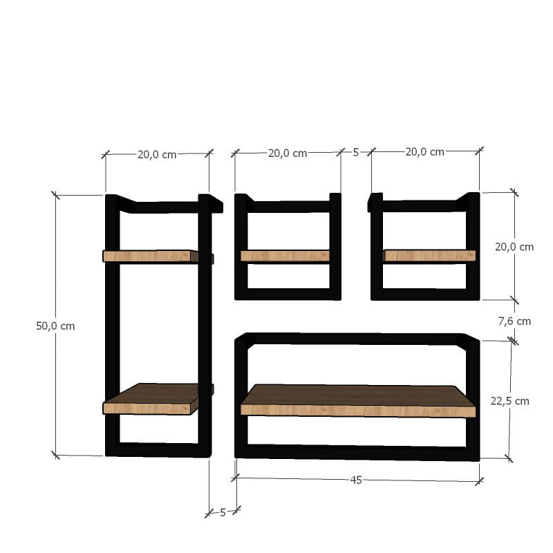 Zestaw półek wiszących loft metal TETRIS