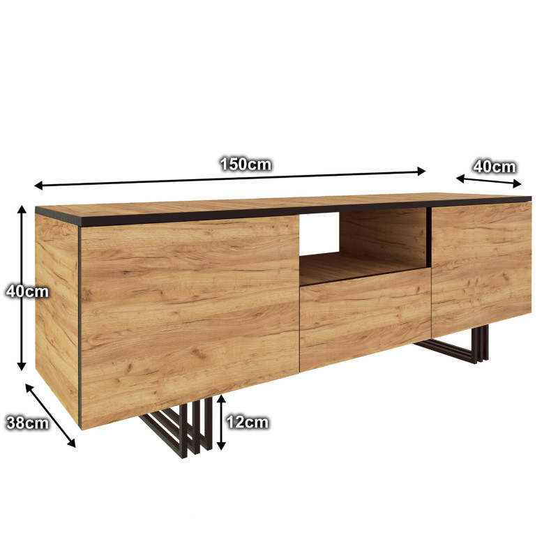 Szafka RTV loft KLARA 150 cm dąb craft złoty