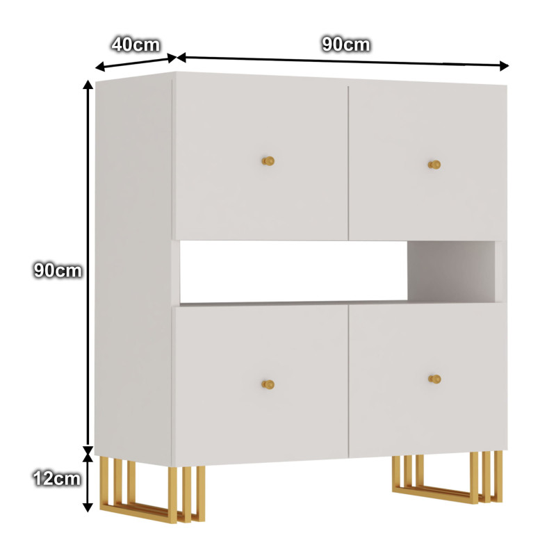 Regał komoda KLARA z szafkami 90 cm kaszmir beż/złoty