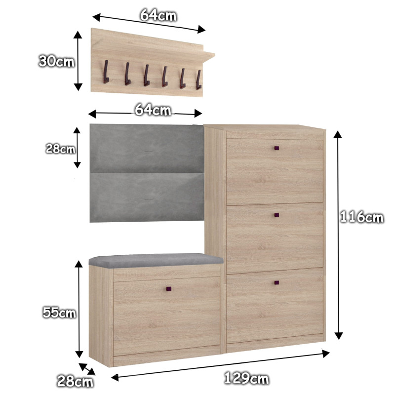 Zestaw mebli do przedpokoju 13WA112P dąb sonoma/szary