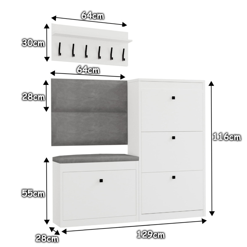 Zestaw mebli do przedpokoju 13WA112P biały/szary