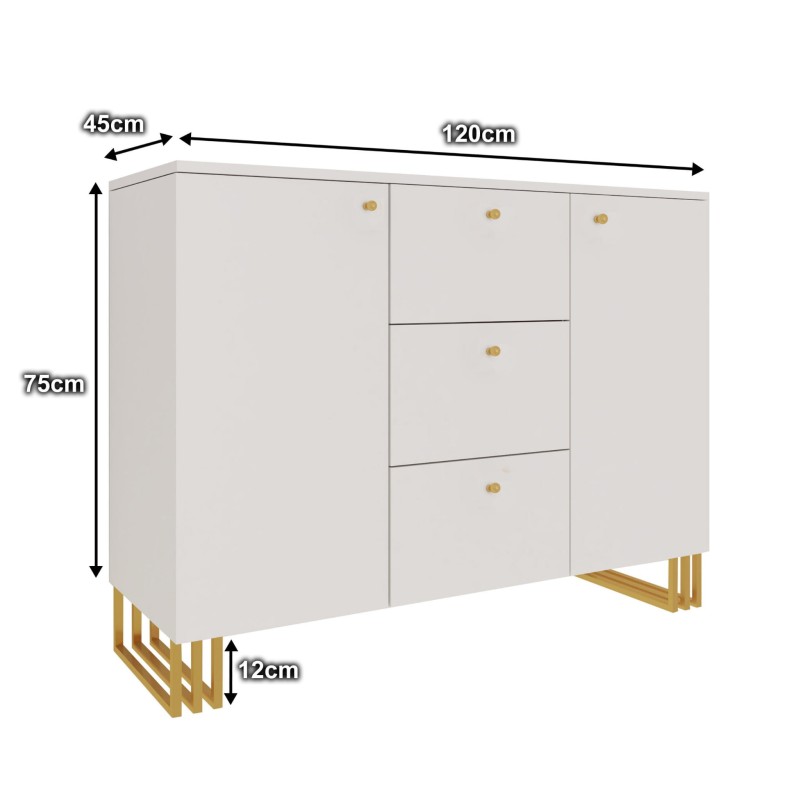 Komoda  KLARA z szafkami i szufladami 120 cm kaszmir beż/złoty