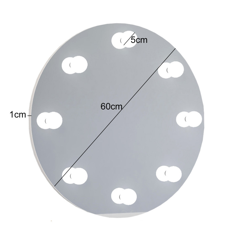 Toaletka KLARA 6S z lustrem okrągłym pełnym 60cm z żarówkami LED biały połysk/złoty